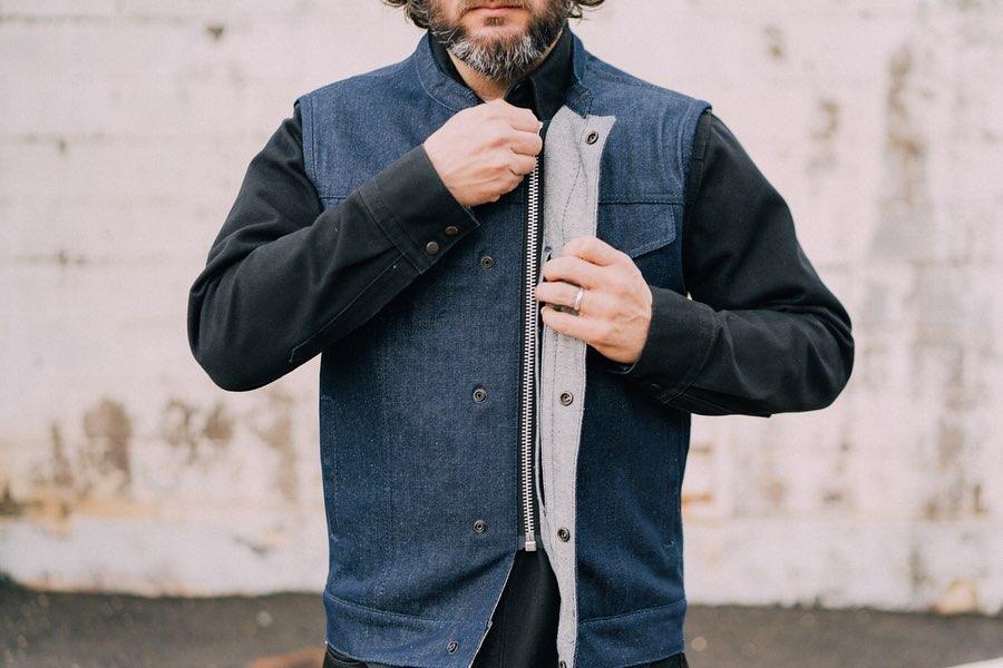 raw denim motorcycle vest