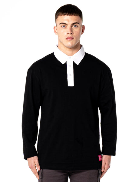 Mens Kaikoma Rugby Shirt - Black | Golden Equation