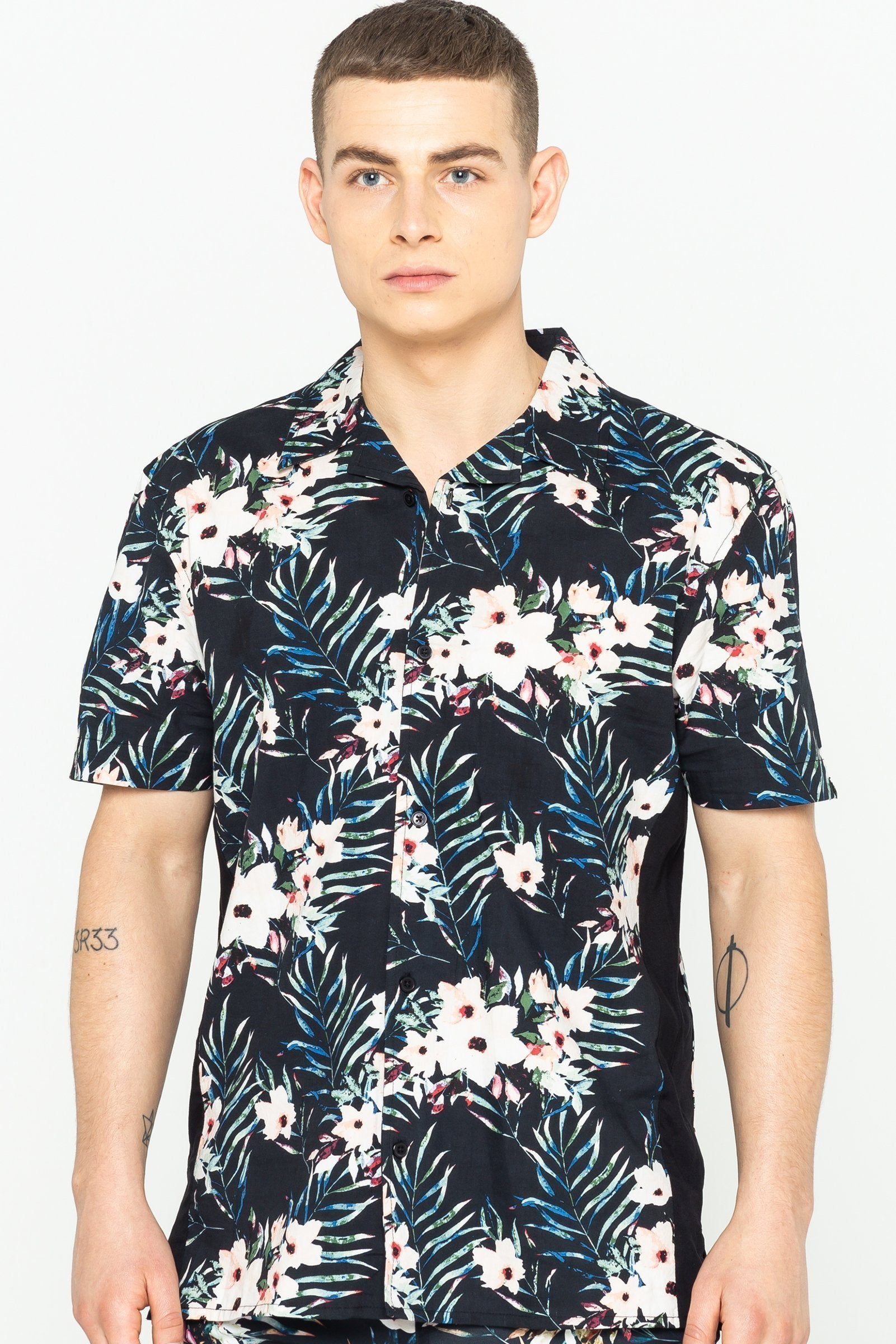 Mens Terrace Floral Print Shirt - Black | Golden Equation