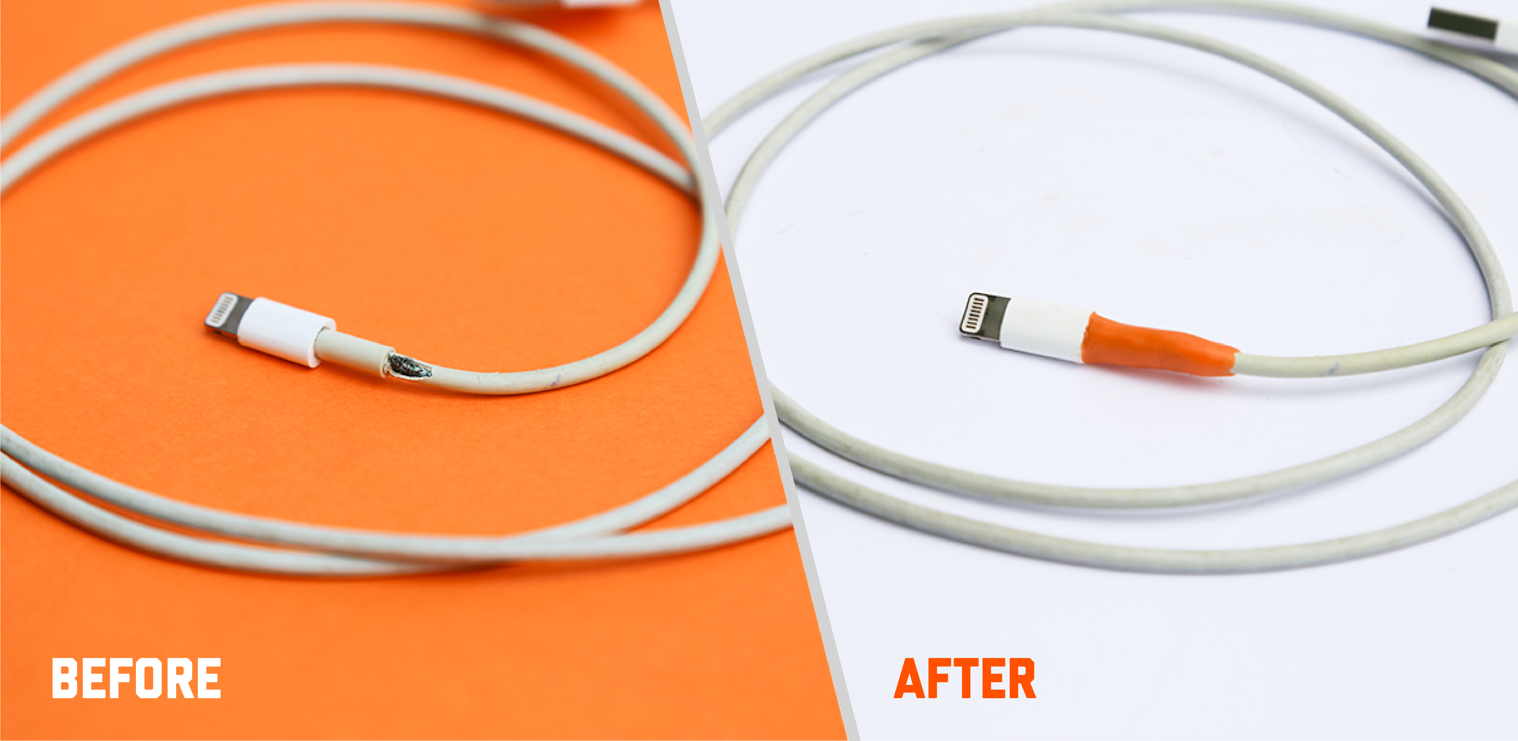 Before and After frayed cable fix.