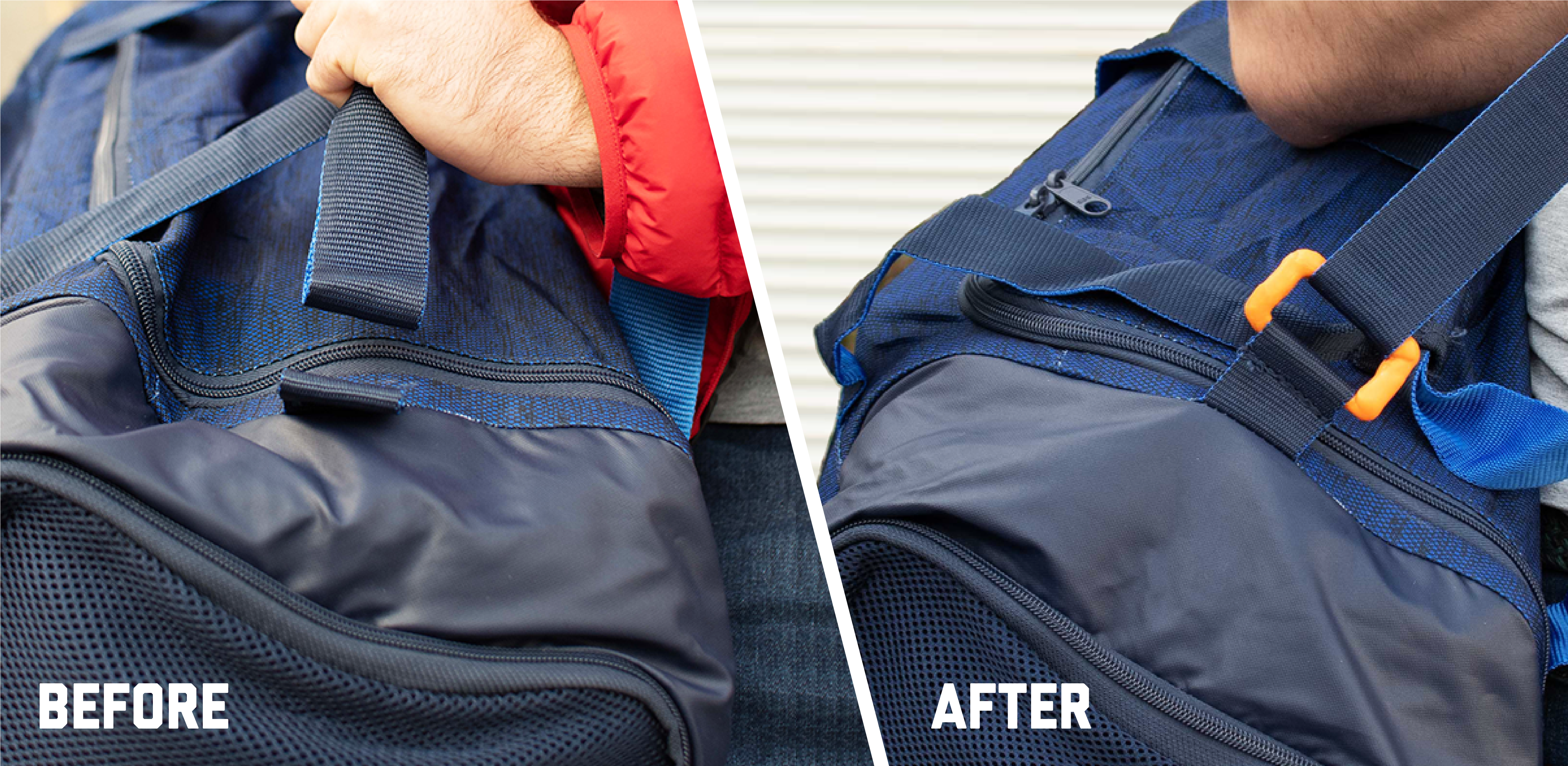 Before and After - bag buckle fix using fixits