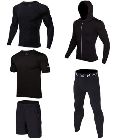 5pcs/set Men Gym Wear Fitness Sports Training Basketball Football Practise  Shirts Coat Pants Set