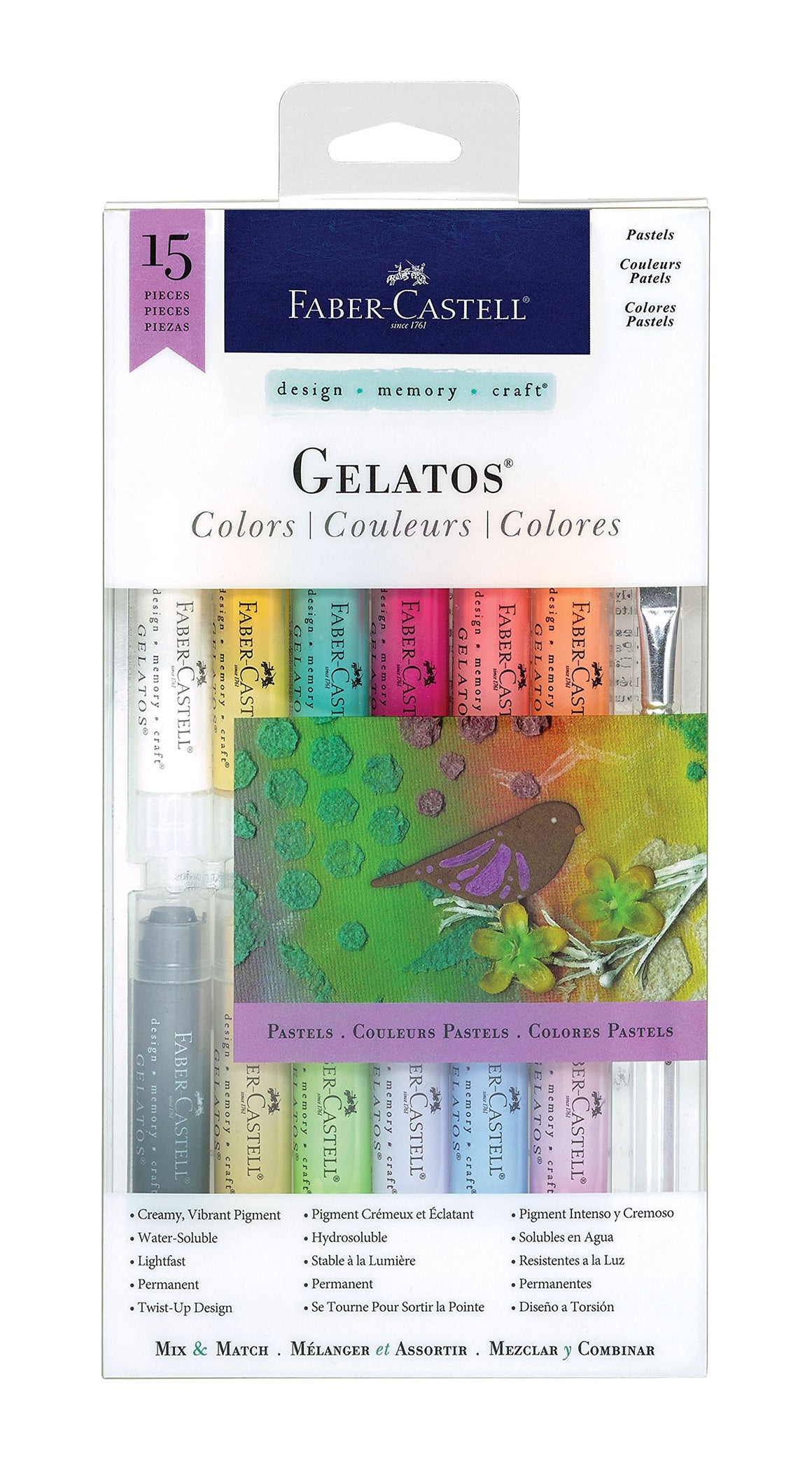 Faber-Castell Gelatos Pastels Color Set, 15 Pastel Colors - Multi-Purp