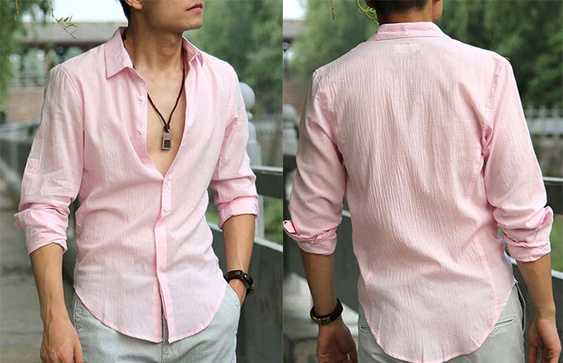 a man wearing cotton linen summer shirt