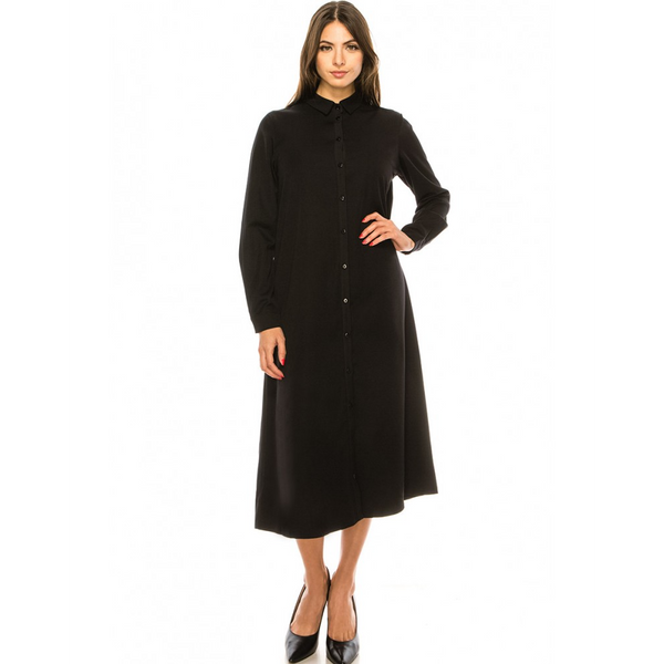 Women's Long Sleeve Twill Midi Dress