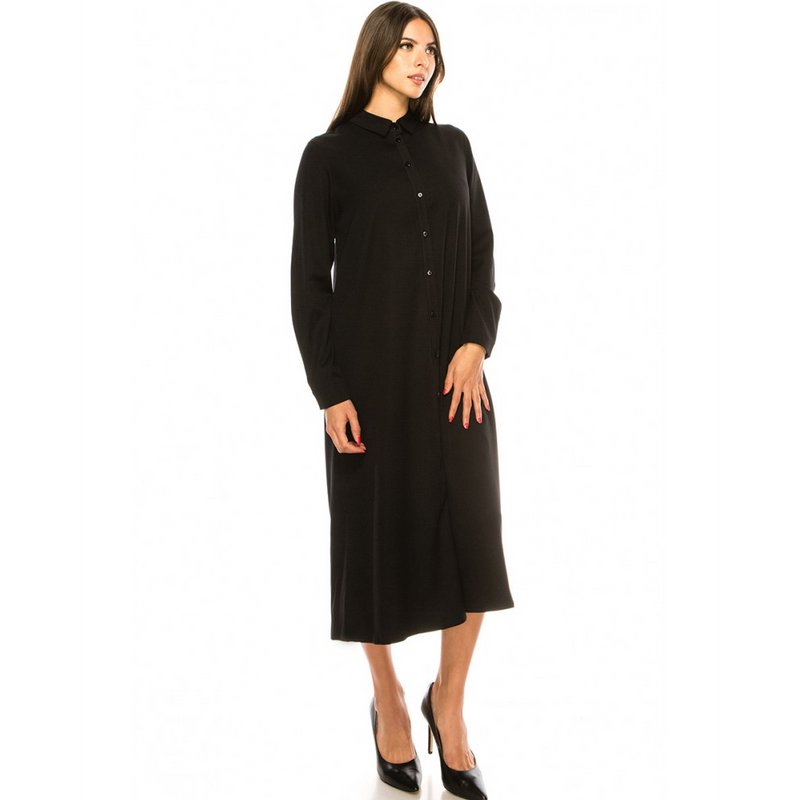 Women's Long Sleeve Twill Midi Dress