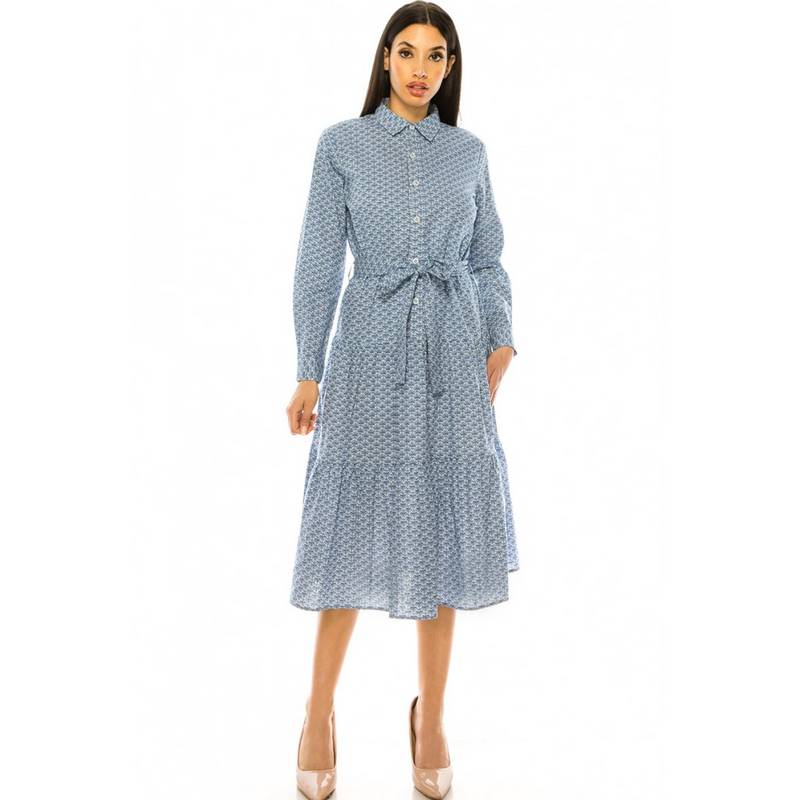 Women's Long Sleeve Printed Midi Dress