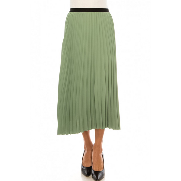 Women's Elastic Waist Pleated Midi Skirt