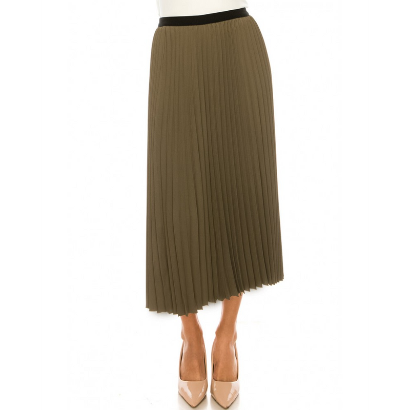 Women's Elastic Waist Pleated Midi Skirt