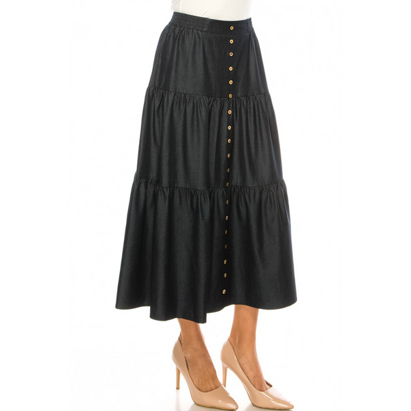 Women's Denim Midi Tiered Skirt