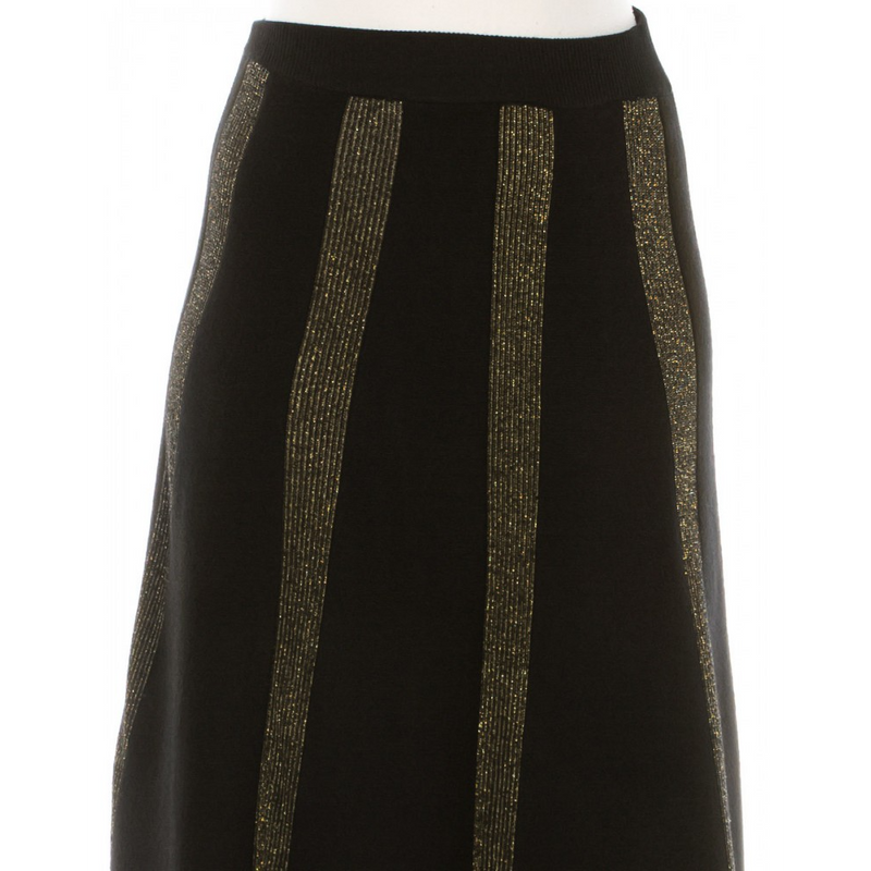 Women's Gold Shimmer Stripes Knit Skirt