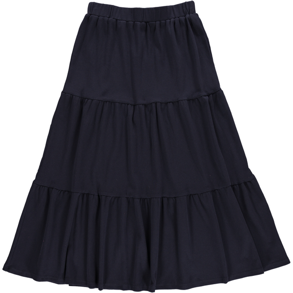 Women's Elastic Waist Ribbed Midi Tiered Skirt