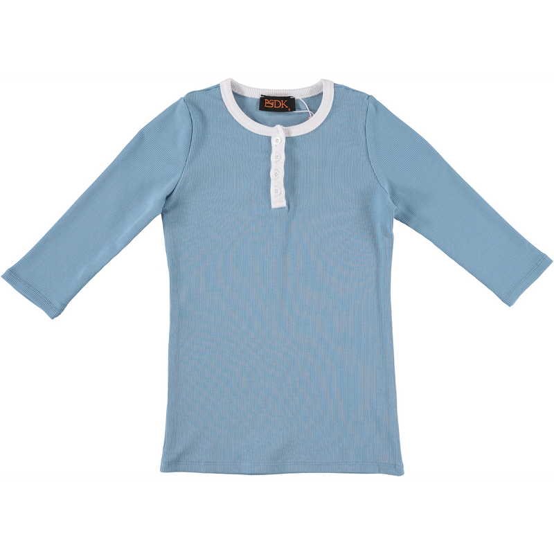 Girls 3/4 Sleeve Ribbed Henley Top
