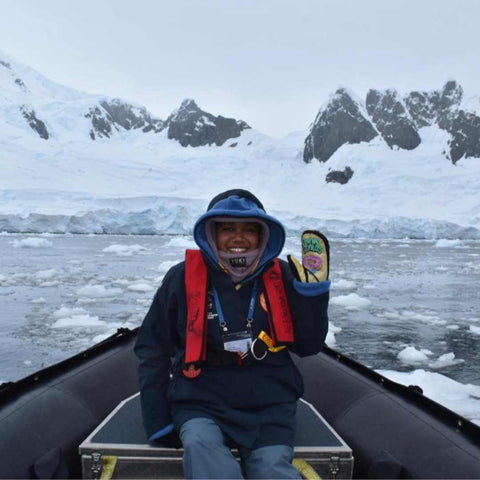 Tish on boat in Antarctica