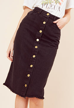 black denim midi skirt