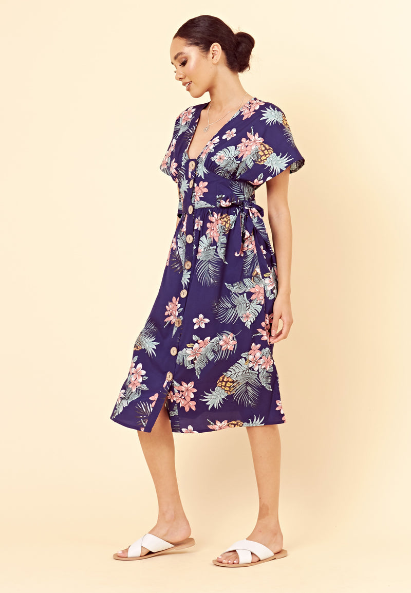 floral button midi dress