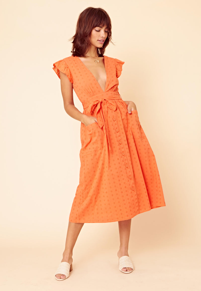 orange midaxi dress