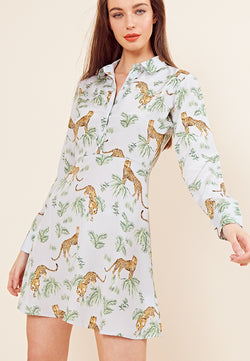 warehouse blue animal print shirt dress