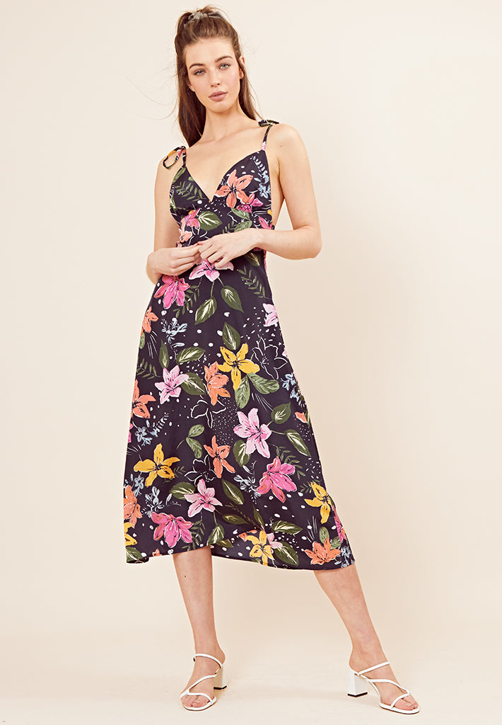 strappy floral midi dress