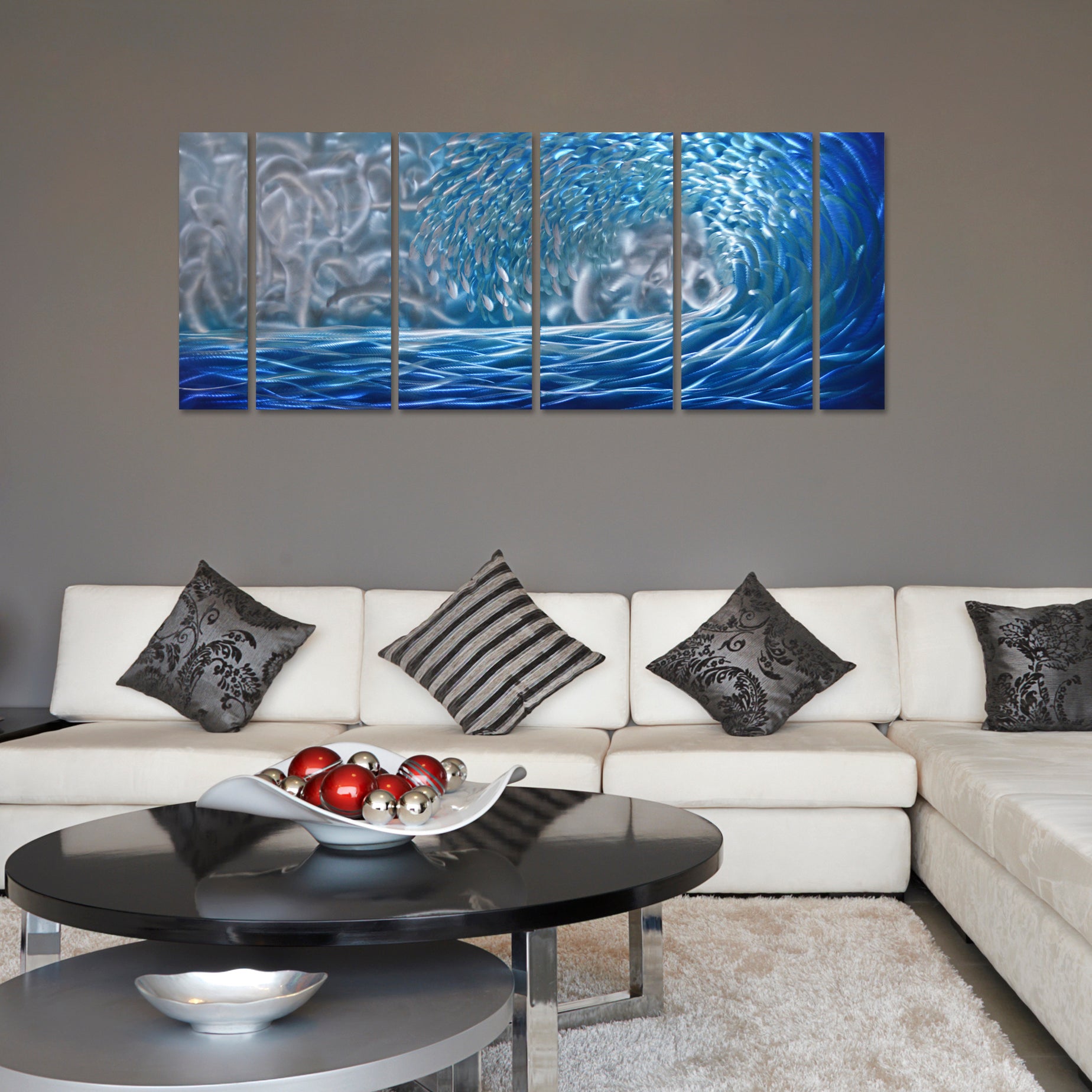 Blue Ocean Waves Metal Wall Art 6 Panels Measures 24 X 65 Great For Pureartonline