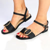 Madison Gretchen Flat Sandal With Big Buckle - Black