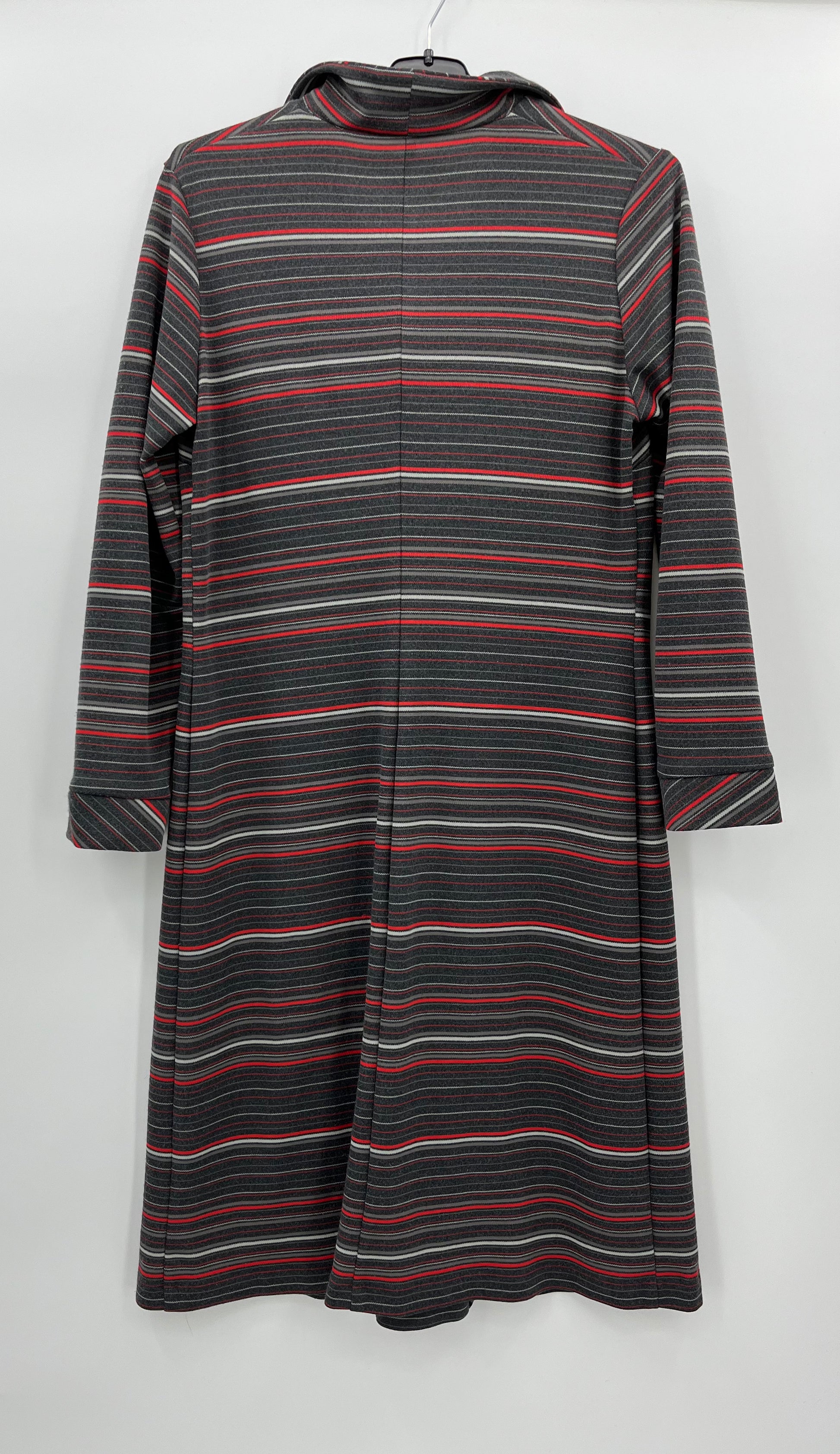 Raidallinen mekko, harmaa-punainen, 70-80-luku, koko 38-40 – Pivis Vintage  Shop