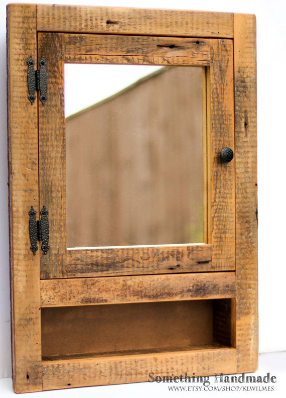 Rustic Barnwood Medicine Cabinet Recessed With Open Shelf Made