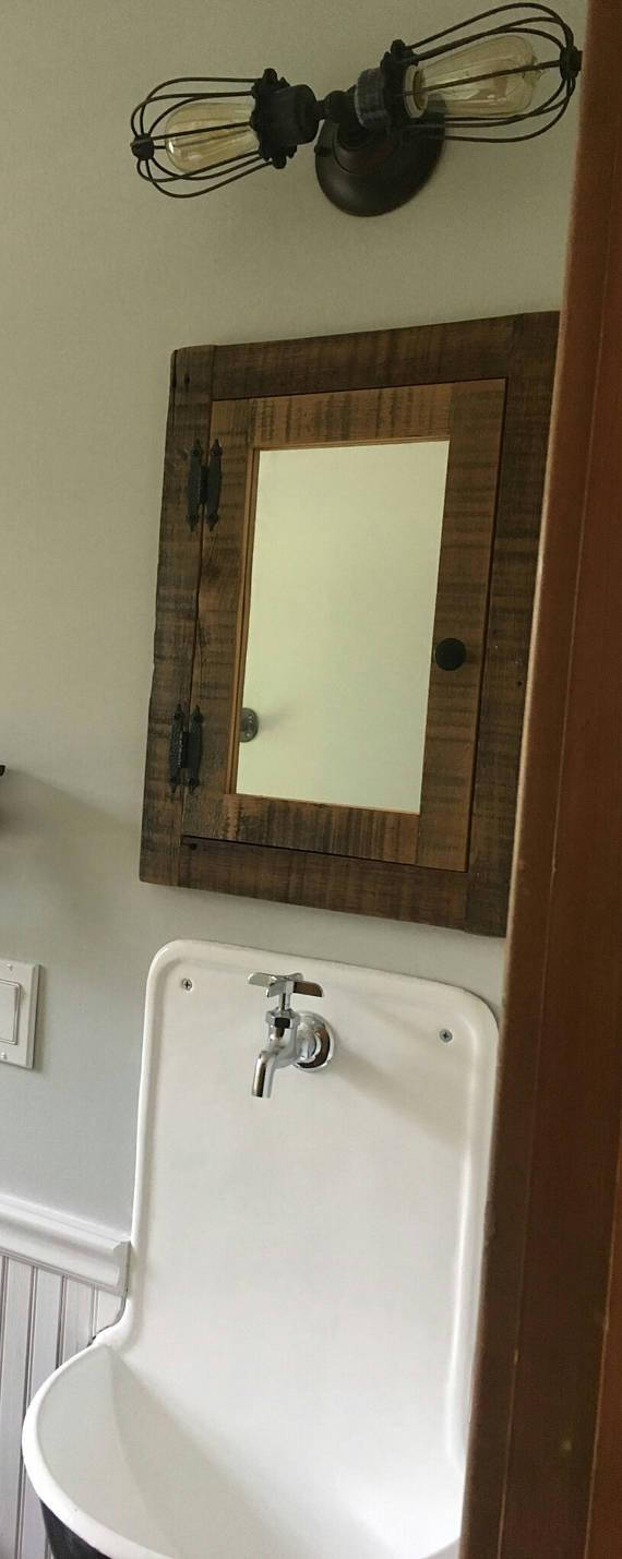 Recessed Barn Wood Medicine Cabinet With Mirror Made From 1800s