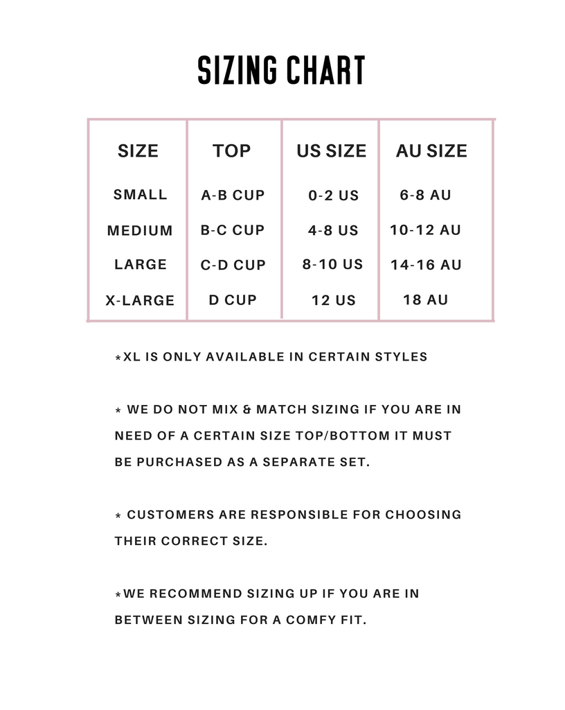 Krista Swimwear Size Chart