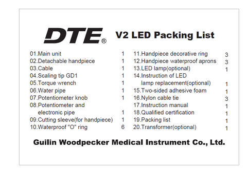 Woodpecker DTE V2 LED Scaler Packing List