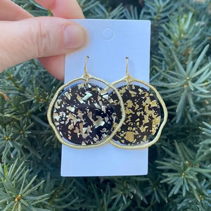 Black Gold Oval Acrylic and Metal Statement Earrings - Polka Dots Boutique