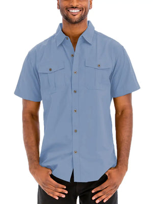 Jackson Dual Chest Pocket Button Down in Light Blue - Polka Dots Boutique - Light Blue Button Down Shirt Men
