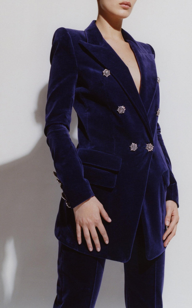 Women on line fashion store Camilla Navy Blue Velvet Blazer Pant Suit ...