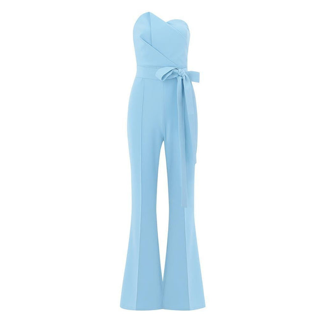 light blue strapless jumpsuit