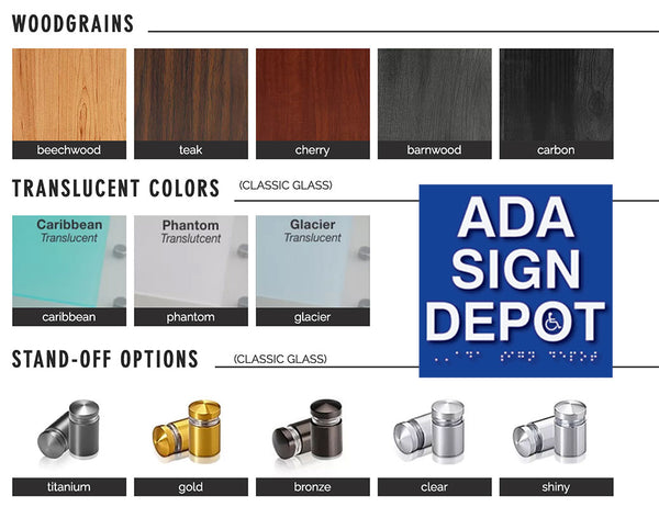 ADA Sign Depot's Class Glass ADA Signage options chart