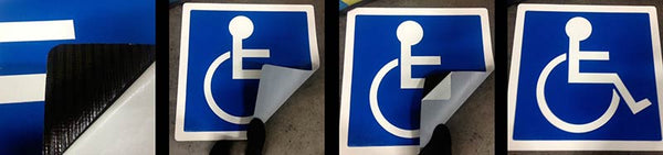 Self-adhesive handicap parking space symbol collage