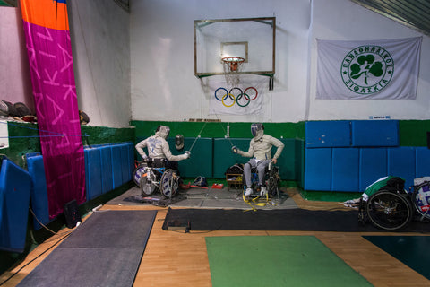wheelchair fencing champions practicing