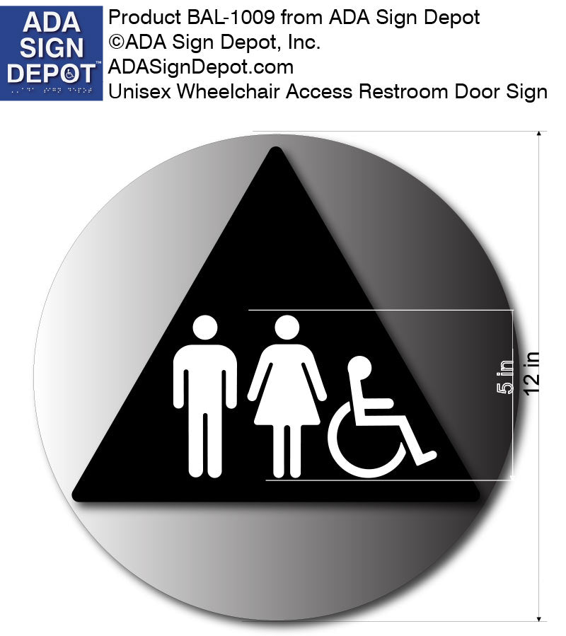 Unisex Wheelchair Accessible Restroom Door Signs In Brushed Aluminum Ada Sign Depot