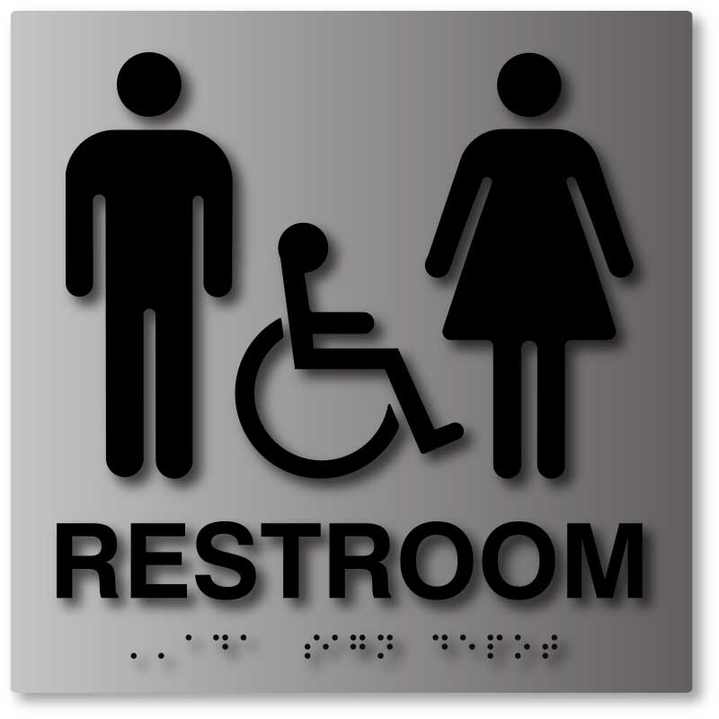 ADA Brushed Aluminum Unisex Accessible Restroom Sign ADA Sign Depot