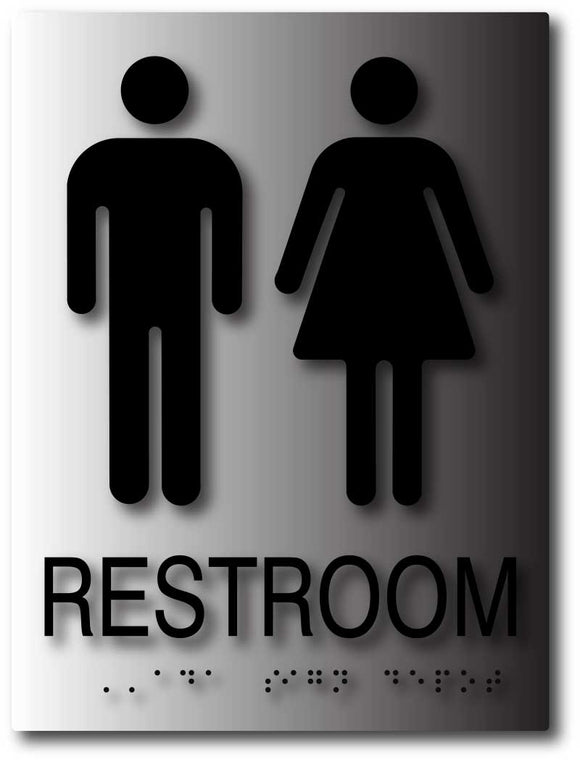 California Title 24 Unisex Restroom Door Sign In Brushed Aluminum Ada Sign Depot 2830