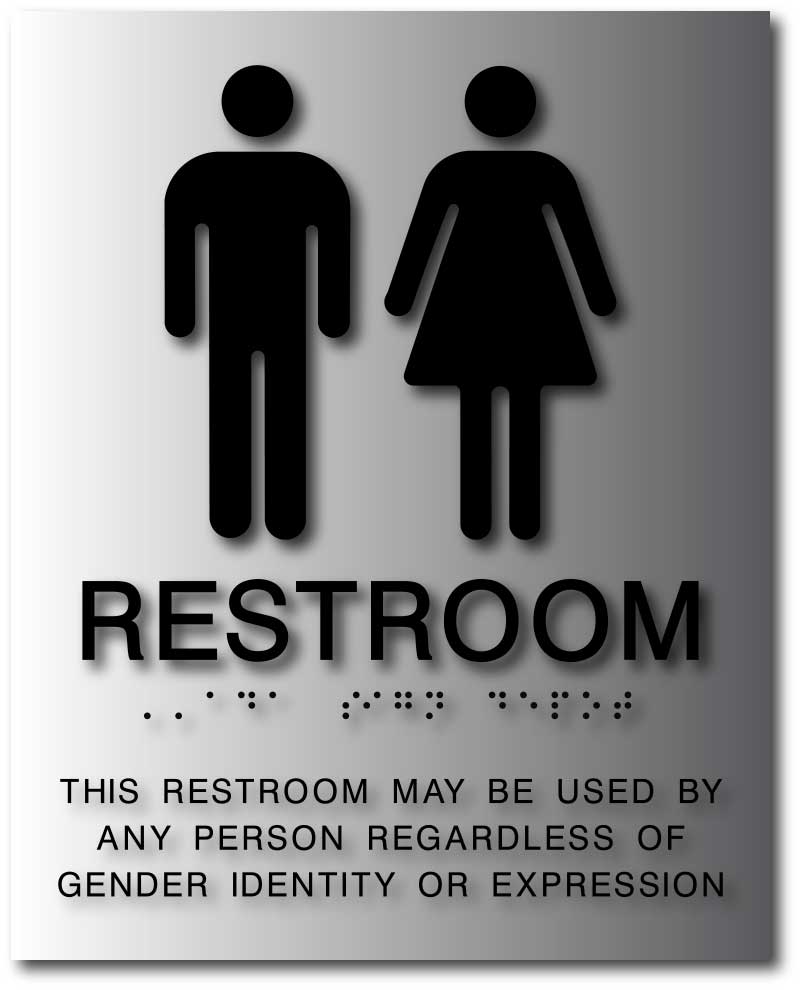 Unisex Gender Neutral Bathroom Sign in Brushed Aluminum – ADA Sign Depot