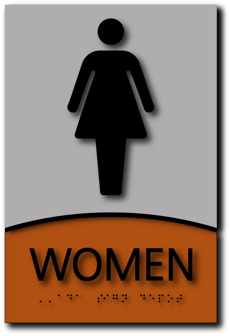 Women Only Restroom Sign In Modern Brushed Aluminum And Wood Laminates Ada Sign Depot