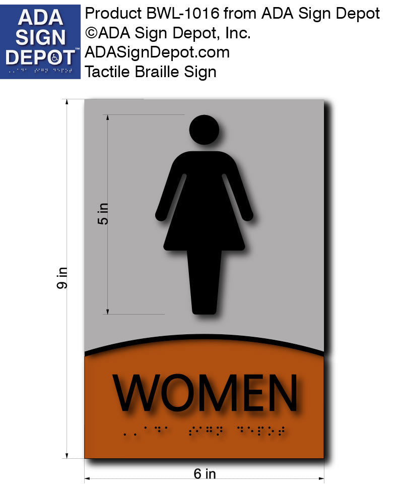 Women Only Restroom Sign In Modern Brushed Aluminum And Wood Laminates