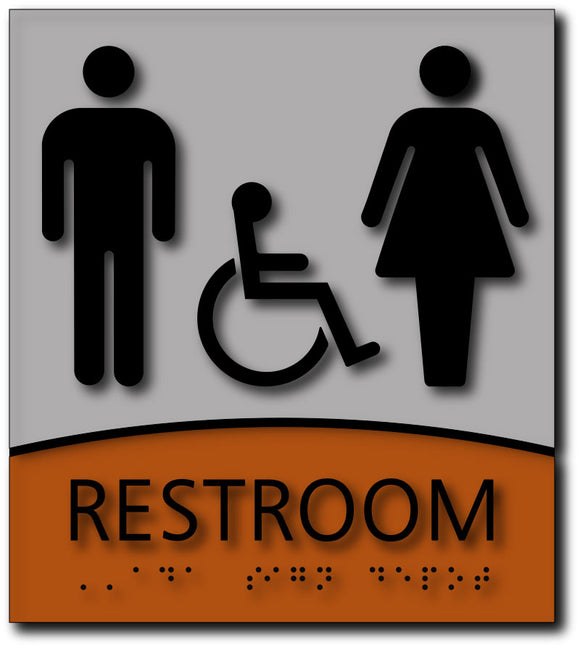 Unisex Wheelchair Accessible Restroom Door Sign In Brushed Aluminum Ada Sign Depot 8195