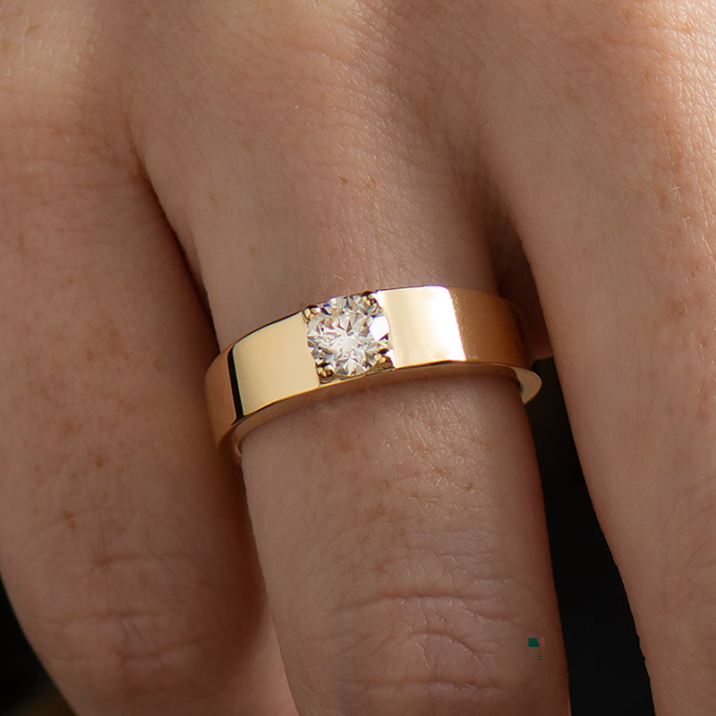 wide wedding band with solitaire diamond