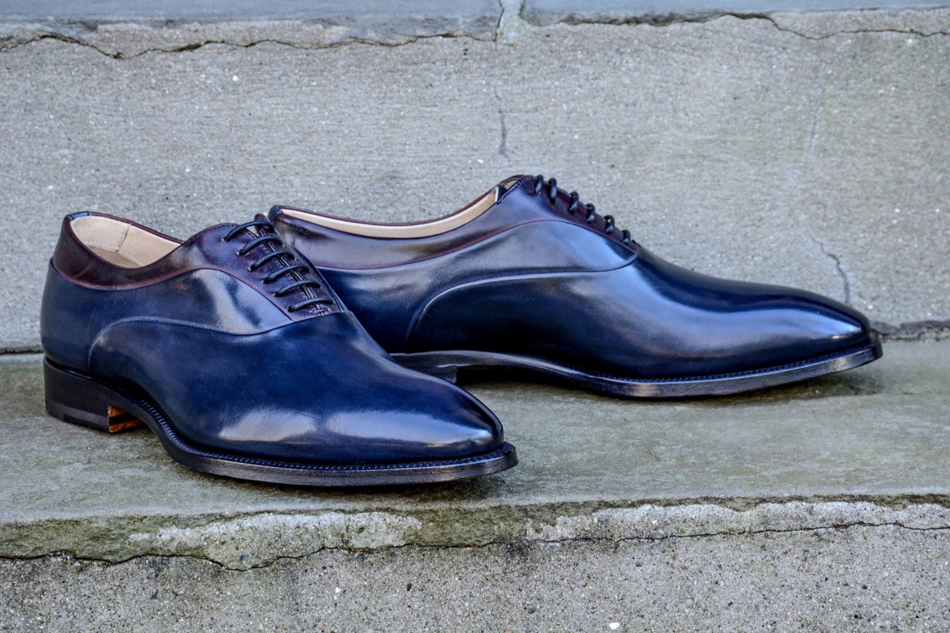 blue leather oxford shoes