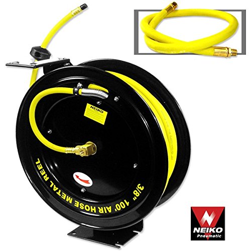 Auto-Rewind Retractable 100-FT Air Hose Reel with 3/8-Inch Rubber Hose