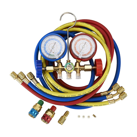 Vakuumpumpe Manifold Gauge Set, Fydun Kältemittel Klimaanlagen Werkzeuge AC  Diagnose Manifold Anzeigen Set mit Schlauch und Haken Kit