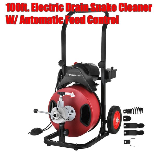 Electric Drain Snake Cleaner commercial w Power Feed Cable 100' x 3/8 -  California Tools And Equipment