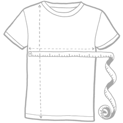 illustration of how to measure chest and length of a t-shirt to choose correct sizing